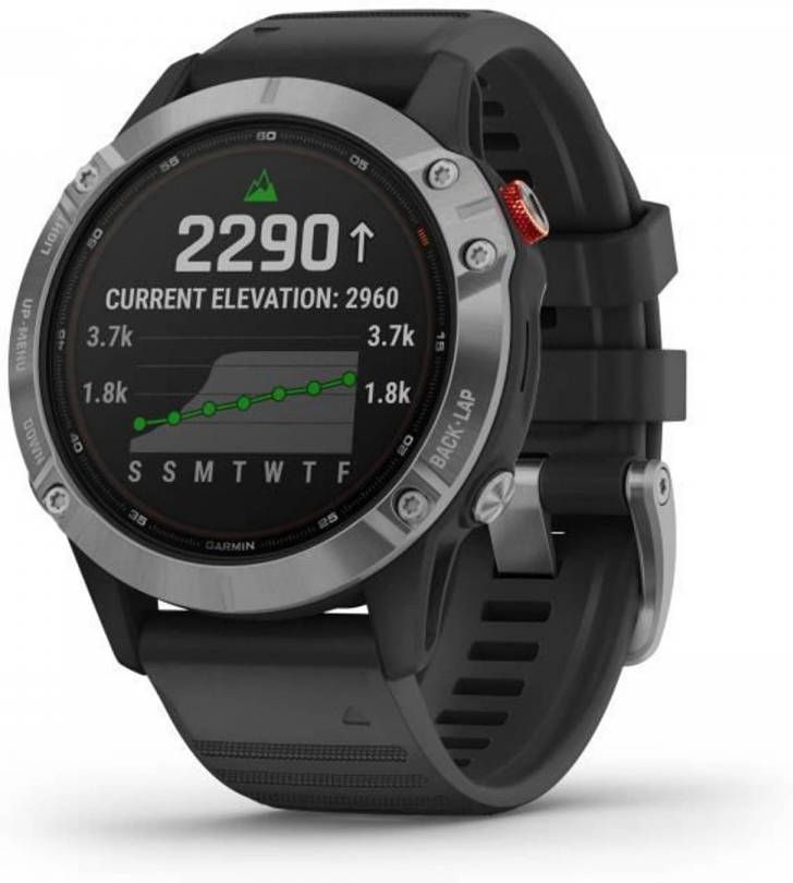 Garmin Fenix 6 Solar Smartwatch, Zilver Met Zwarte Band