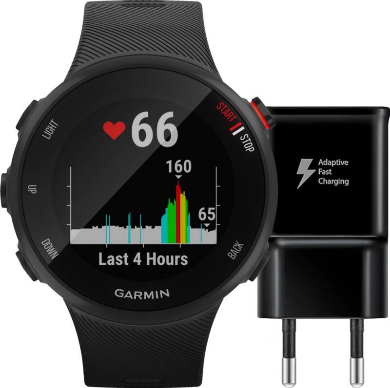 Garmin Forerunner 45S Zwart + Samsung Adaptive Fast Charging Oplader met Usb A Poort 15W