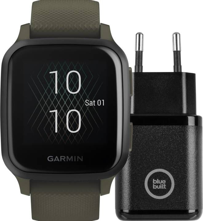 Garmin Venu Sq Music Zwart/Groen + BlueBuilt Oplader