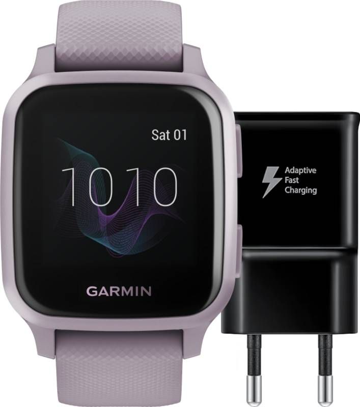 Garmin Venu Sq Paars + Samsung Adaptive Fast Charging Oplader met Usb A Poort 15W