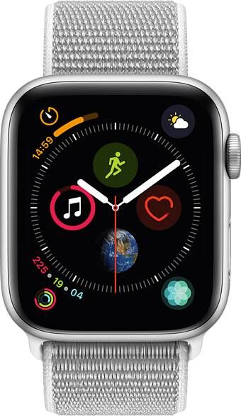 Apple Watch Series 4 44mm Zilver Aluminium/Grijze Nylon Sportband