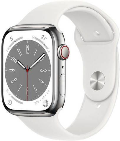 Apple Watch Series 8 GPS + Cellular 45mm roestvrij staal Sportarmband